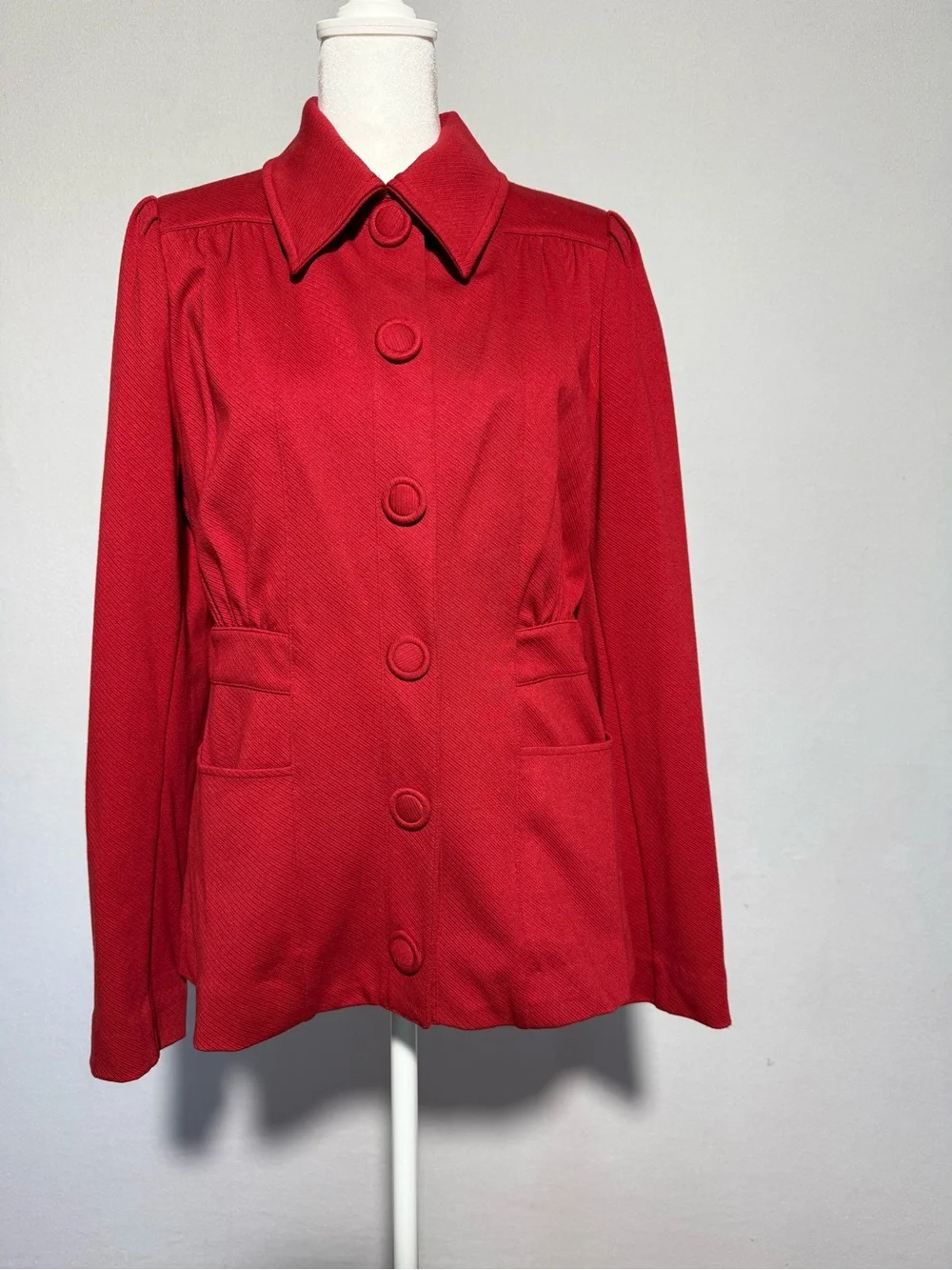 CAbi Red Button-Front Pea Coat - Picture 1 of 8